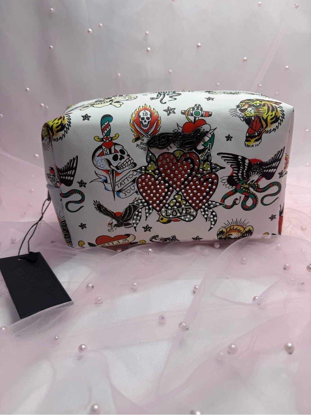 Ed Hardy Tattoo Print Zipper Makeup Bag